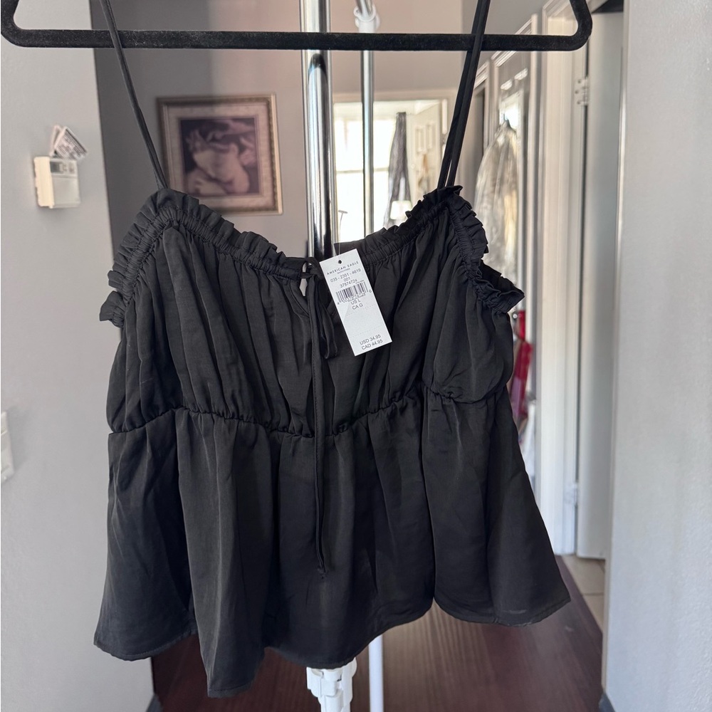 American Eagle Outfitters Black Ruffled Spaghetti Strap Camisole